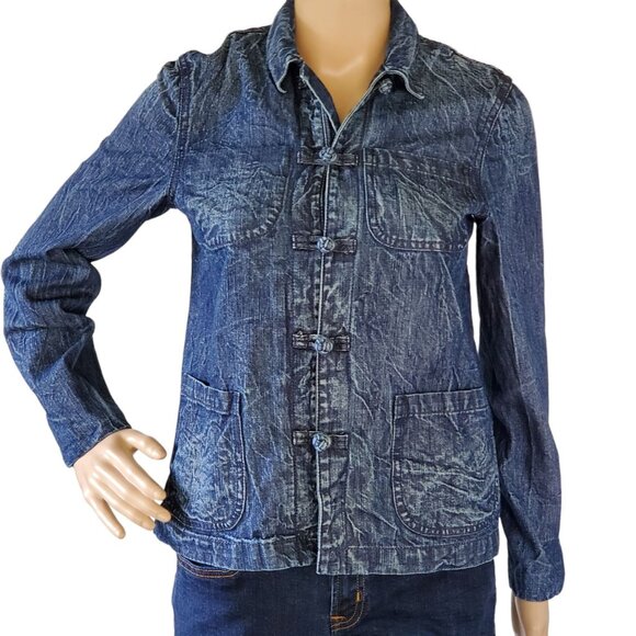 Ralph Lauren Chambray Shirt Jacket Women's XS Blue Distressed Button Pocket - Picture 1 of 15